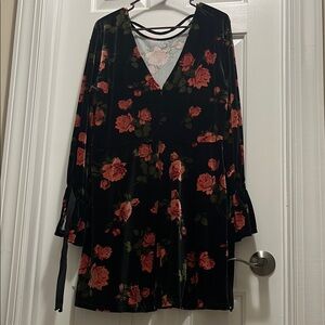 Black V-Neck Bell Sleeve Tiered Dress